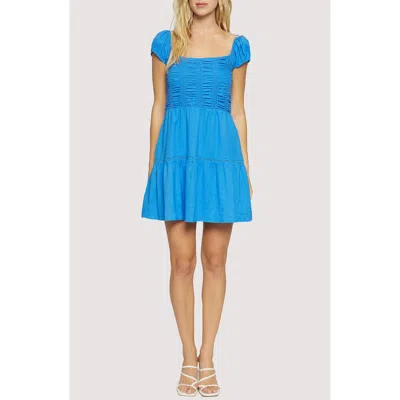Lost + Wander Zaffiro Shirred Tiered Minidress In Blue