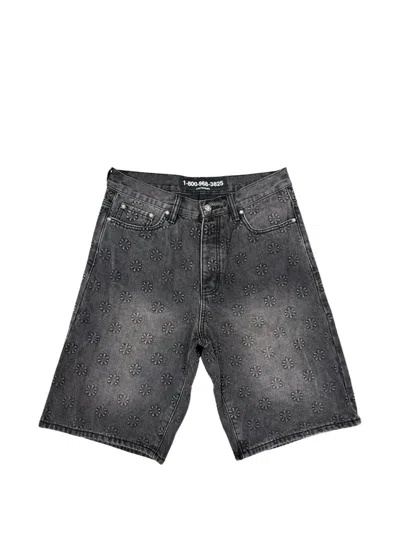 Lostshdws Embellished Denim Shorts In Gray