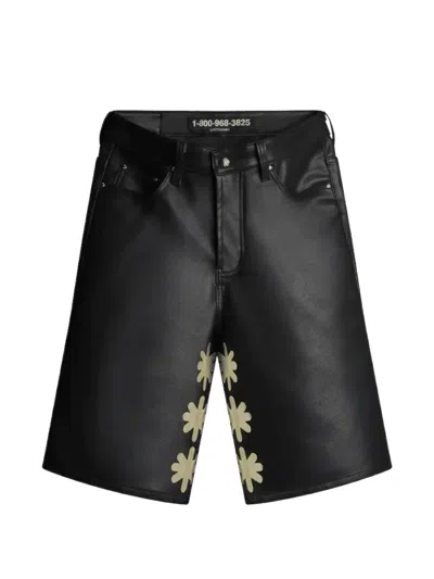 Lostshdws Floral-detail Leather Shorts In Black