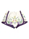 Lot Embroidered-floral Lace-trim Shorts In White