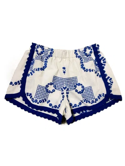 Lot Embroidered Scalloped-hem Shorts In White