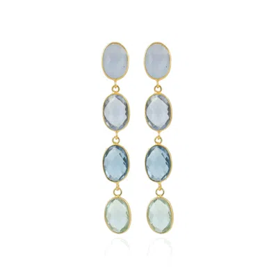Lott. Gioielli Women's Blue / Gold Four Framed Stones Earrings - Blue Aura Mix - April In Blue/gold