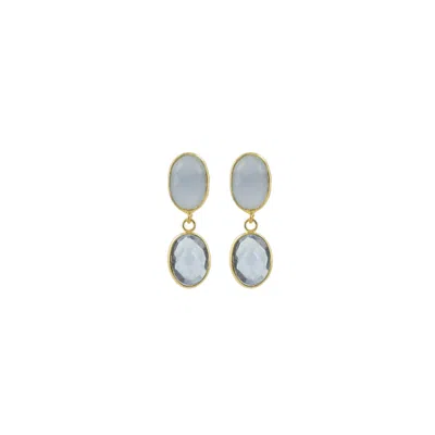 Lott. Gioielli Women's Blue / Gold Two Framed Stones Earrings - Blue Aura Mix - April In Blue/gold