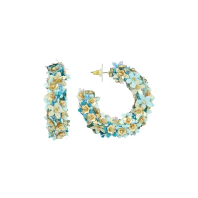 Lott. Gioielli Women's Blue Sequin Flower Creole Earrings M - Aqua Mix - Jasmijn In Multi