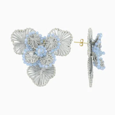 Lott. Gioielli Women's Blue / Silver Flower Earring L - Silver - Aster In Blue/silver