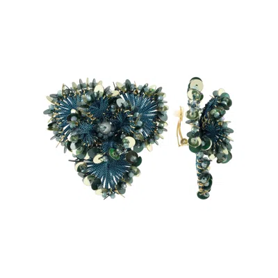 Lott. Gioielli Women's Flower Earrings W/ Clip L - Teal Blue - Aster In Metallic