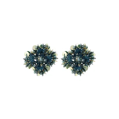 Lott. Gioielli Women's Flower Earrings W/ Clip S - Teal Blue - Aster