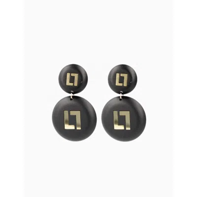 Lott. Gioielli Women's Gold / Black Round Logo Earrings - Black Opal - Larissa In Gold/black