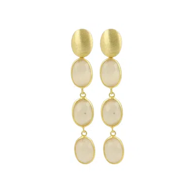 Lott. Gioielli Women's Gold / Neutrals Three Framed Stones Earrings - Beige Gold - April