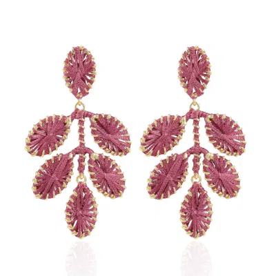 Lott. Gioielli Women's Gold / Pink Flower Leafs Earring - Dark Fuchsia - Beatrice In Gold/pink