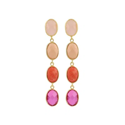 Lott. Gioielli Women's Gold / Pink Four Framed Stones Earrings - Fuchsia Pink Mix - April In Gold/pink