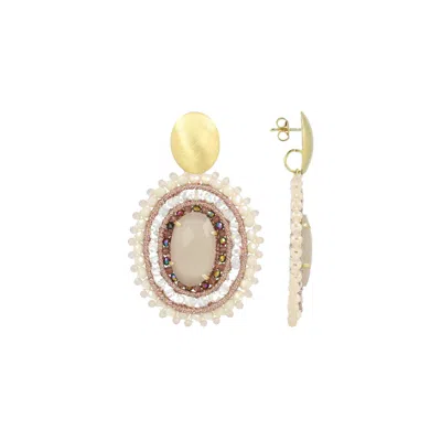 Lott. Gioielli Women's Gold / Pink / Purple Filled Oval 3 Rings W/ Stone Earrings L - Light Pink Mix - Jamie In Gold/pink/purple