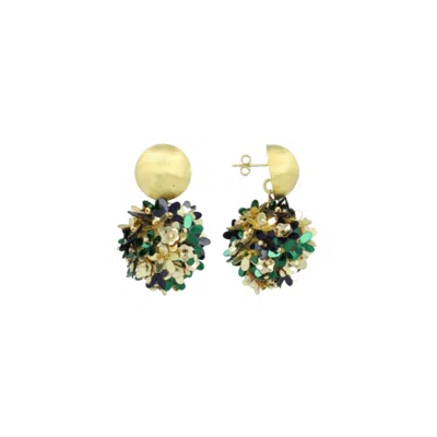 Lott. Gioielli Women's Green / Gold Sequin Flower Globe Earrings M - Emerald Mix - Daisy In Multi