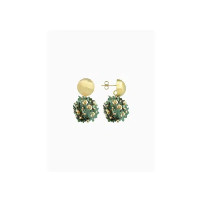 Lott. Gioielli Women's Green / Gold Sequin Flower Globe Earrings M - Green/gold - Daisy In Gray