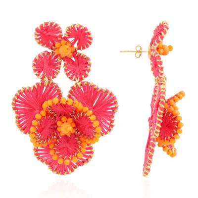 Lott. Gioielli Women's Orange / Pink Double Flower Earring L - Fuchsia/orange - Debby In Orange/pink