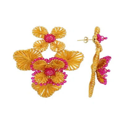 Lott. Gioielli Women's Orange / Pink Double Flower Earring L - Orange/fuchsia - Debby In Orange/pink