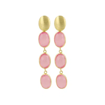 Lott. Gioielli Women's Pink / Gold Three Framed Stones Earrings - Sunset Pink - April In Pink/gold