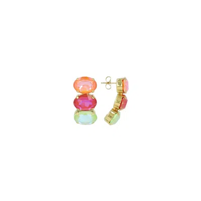 Lott. Gioielli Women's Pink / Green / Gold Vertical Oval Three Stones Earring M - Orange/fuchsia - Gracia In Pink/green/gold