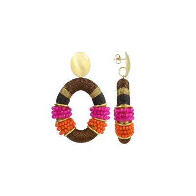 Lott. Gioielli Women's Pink / Orange Combi Oval Deluxe Earrings L - Oak Brown - Elle In Pink/orange