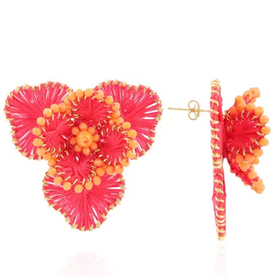 Lott. Gioielli Women's Pink / Orange Flower Earring L - Fuchsia/orange - Aster In Pink/orange