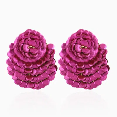 Lott. Gioielli Women's Pink Sequin Fan Shaped Flower L - Metallic Fuchsia