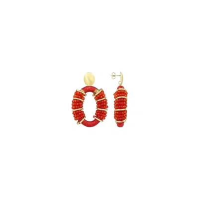 Lott. Gioielli Women's Red / Gold Combi Oval Deluxe Earrings M - Neon Flare - Elle In Red/gold