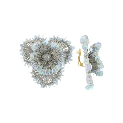 Lott. Gioielli Women's Silver / Blue Flower Earrings W/ Clip L - Cloudy Blue - Aster