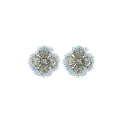 Lott. Gioielli Women's Silver / Blue Flower Earrings W/ Clip S - Cloudy Blue - Aster In Multi