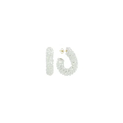 Lott. Gioielli Women's White / Gold Raw Creole Earrings L - Crystal Silver - Pascalle In White/gold