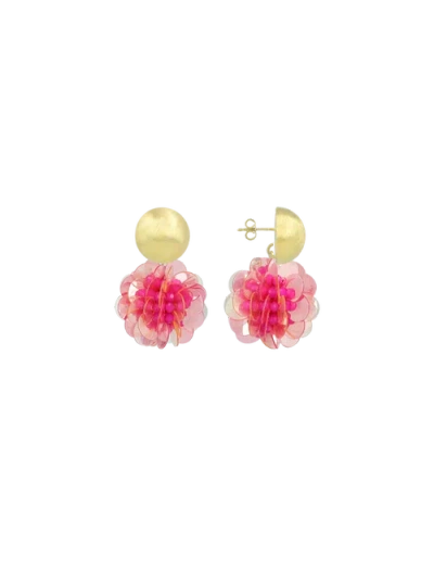 Lott.gioielli Fine Big Sequin Globe Earrings In Fuchsia/sunlight Yellow