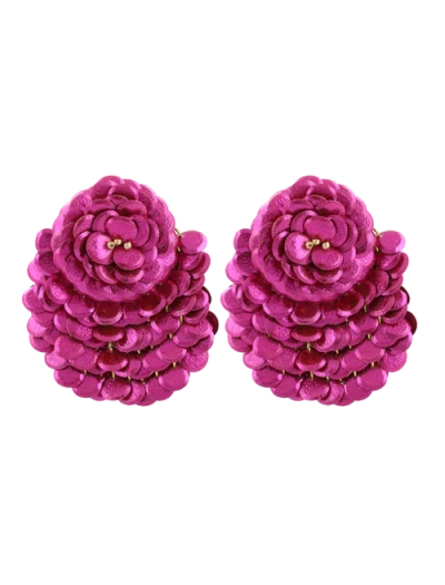 Lott.gioielli Sequin Fan-shaped Flower Statement Earrings In Metallic Fuchsia