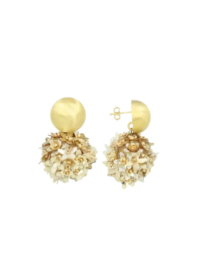 Lott.gioielli Sequin Flower Globe Statement Earrings In Mixed Golden Shades