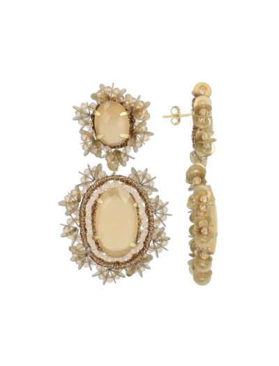 Lott.gioielli Silk Double Pendant Earrings With Sequins In Taupe/champagne/beige