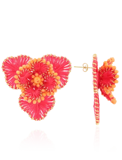 Lott.gioielli Silk Flower Statement Earrings In Fuchsia/orange