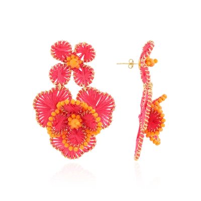 Lott.gioielli Silk Flower Statement Earrings In Fuchsia/orange