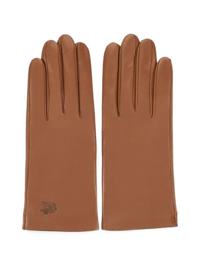 Lottusse Germoli Logo-debossed Leather Gloves In Brown