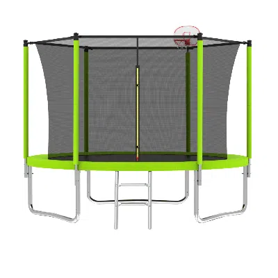 Lotube 10ft Trampoline For Kids, Basketball Hoop And Ladder, Outdoor Kids Trampoline With Safety Enclosure,