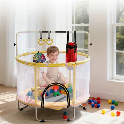 Lotube 54 Inch Mini Indoor And Outdoortoddler Trampoline With Safety Net, Antislip Safe Design, Round Jumpi In White