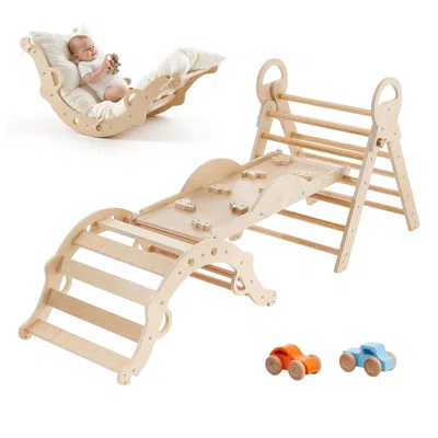 Lotube Pikler Triangle Set, 9-in-1 Toddler Climbing Toys Indoor, With 2 Wooden Cars, Cushion, Triangle, Arc