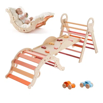 Lotube Pikler Triangle Set, 9-in-1 Toddler Climbing Toys Indoor, With 2 Wooden Cars, Cushion, Triangle, Arc