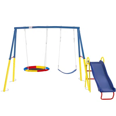 Lotube Swing Sets For Backyard With Kids Slide Outdoor Heavy-duty Metal Playset 3 In 1 Swing Set With Slide
