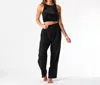 Lotus & Luna Wide Leg Cotton Pants In Black In Black