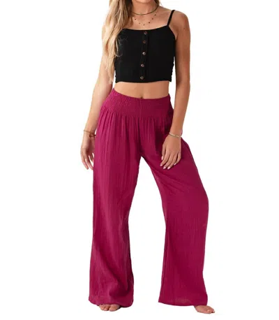 Lotus & Luna Wide Leg Cotton Pants In Magenta In Pink