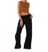 Lotus & Luna Wide Leg Cotton Pants With Pockets In Black In Blue