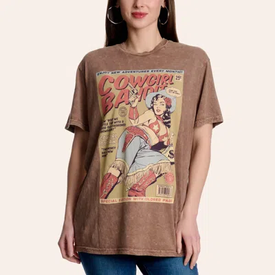 Lotus Fashion Women's Brown Cowgirl Bandit Retro Comic Series Graphic T-shirt