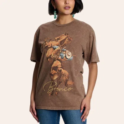 Lotus Fashion Women's Mocha Bronco Graphic Oversized T-shirt In Brown