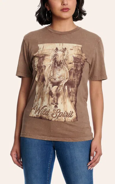 Lotus Fashion Women's Mocha Wild Spirit Graphic T-shirt In Brown