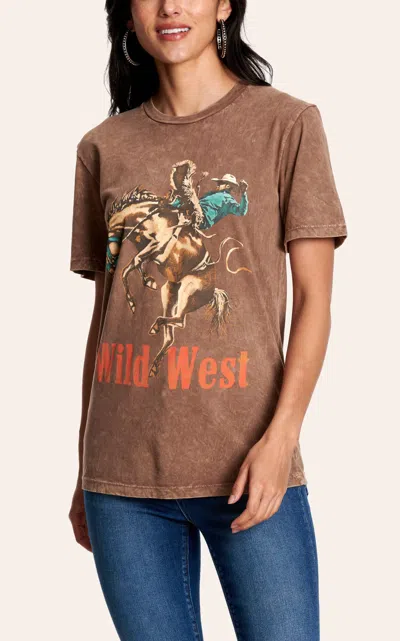 Lotus Fashion Women's Mocha Wild West Cowboy Graphic T-shirt In Brown