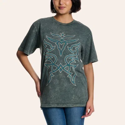 Lotus Fashion Women's Stone Gray Boot Stitch Graphic Oversized T-shirt