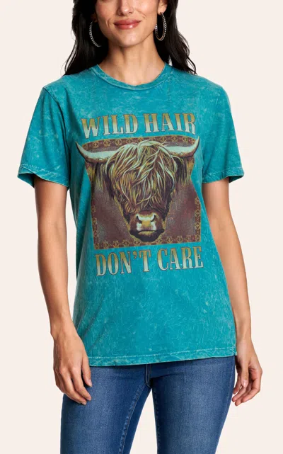 Lotus Fashion Women's Washed Teal Wild Hair Graphic T-shirt In Blue